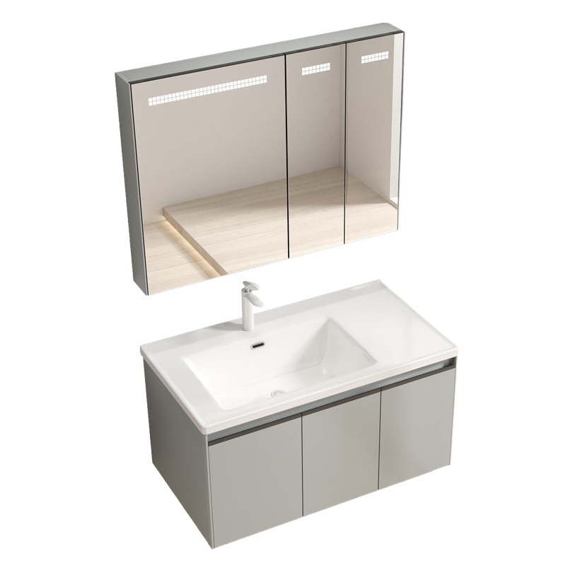 Gabinete de baño combinación de acero inoxidable que cuelga la pared del Gabinete cuarto de baño lavabo de almacenamiento espejo de almacenamiento rack de cerámica cuenca integrada