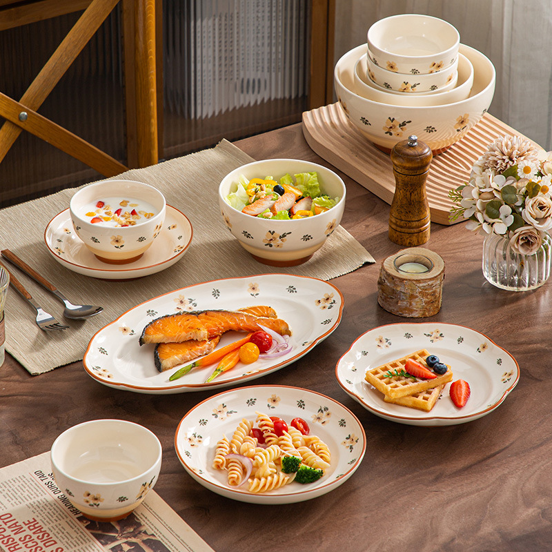 松发瓷器釉下彩陶瓷饭碗高颜值小清新碗碟套装家用菜盘汤面米饭碗|undefined