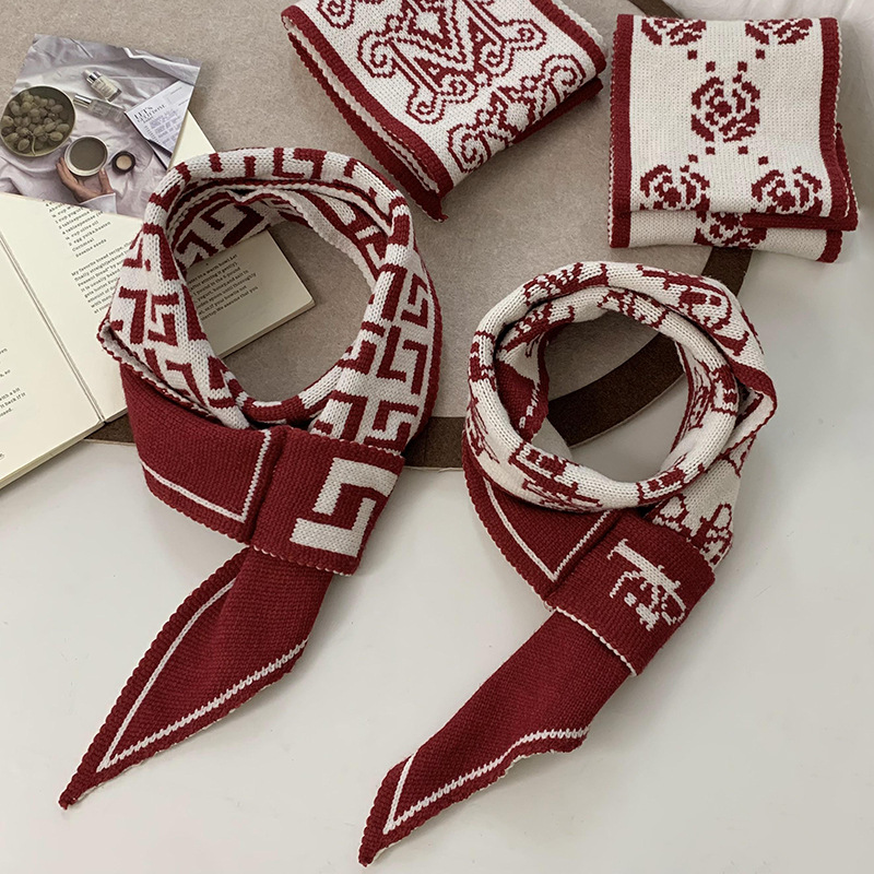 Tejedido lana cruzada bufandas mujeres otoño invierno estilo coreano de protección de cuello universal decoración cálida toallas de orejas perezosas bufandas pequeñas