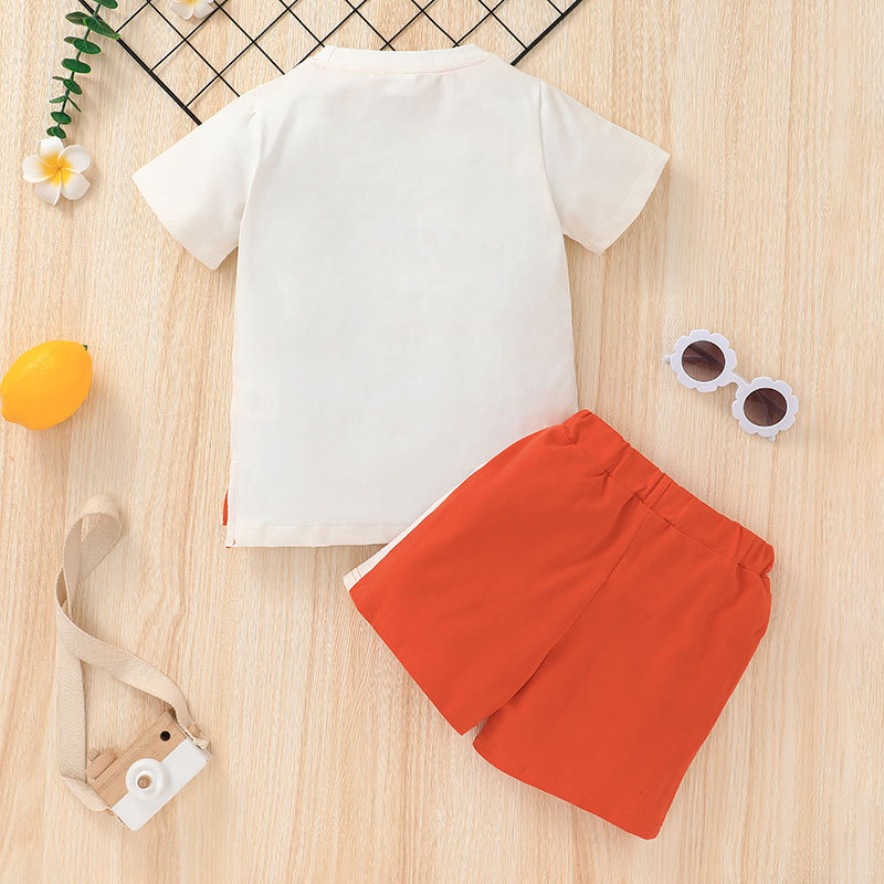 Children's Clothing Summer Korean Style 2021 Children's Exercise Jersey Suit Fashion Short Sleeve T-shirt Shorts Two-piece Suit display picture 2