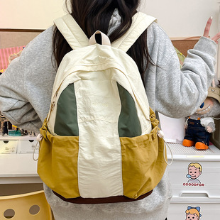 2025 New Korean Style Trendy Contrast Color Student School Bag Women's Large Capacity Junior High School Backpack Casual Student Backpack