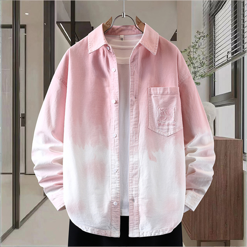 Gradient Denim Long-Sleeved Shirt Jacket Men's Pink 5 Autum Teenagers Middle School Students Pure Cotton Shirt Men's Jacket