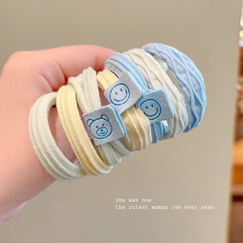 Coreano azul crema estuche de cuero pequeño grueso cuerda para el cabello mujer verano alta elástico cuerda para el cabello cuerda alta cola de caballo lazo para el cabello banda elástica