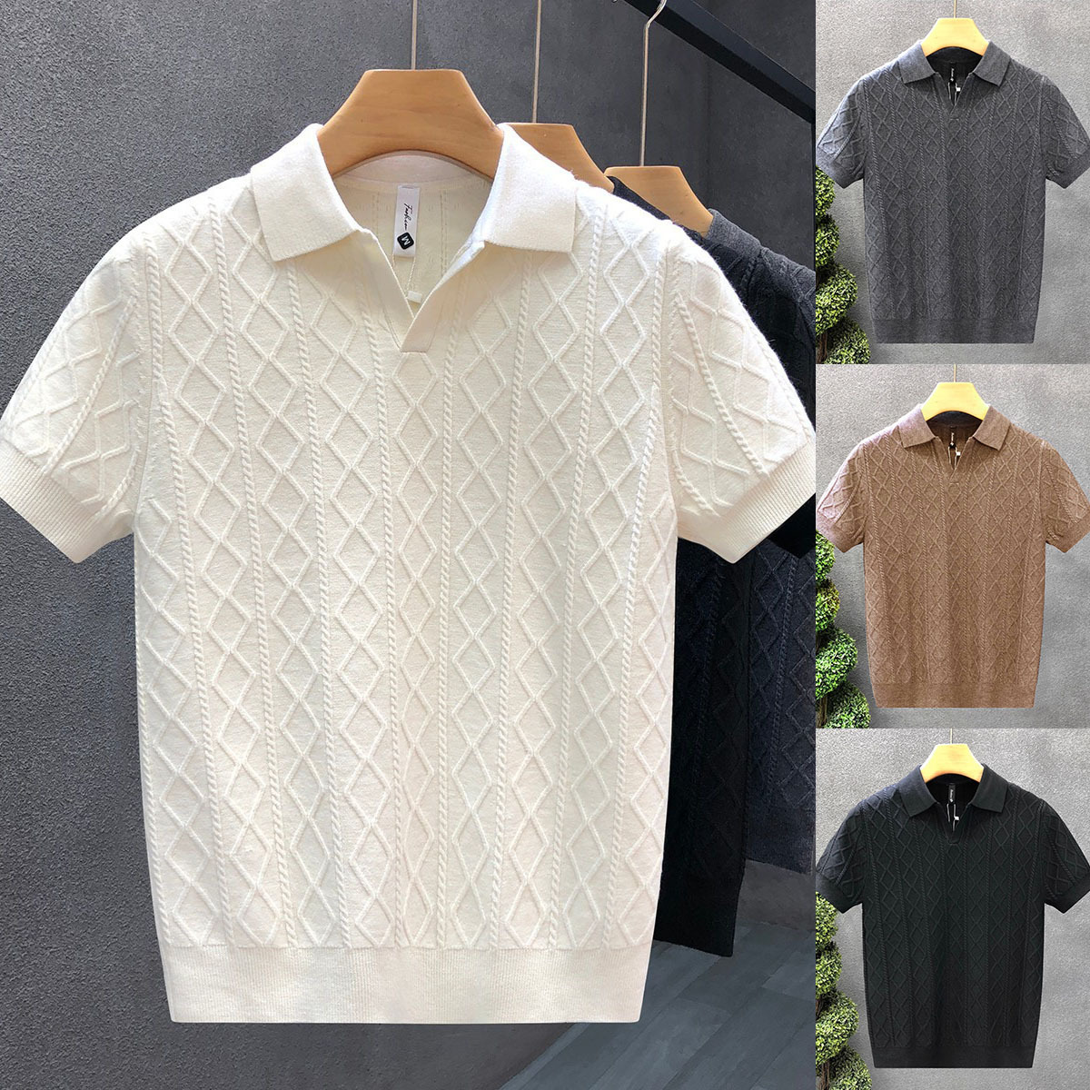 Camisas polo cuello V cuello gaviota camiseta de manga corta texturas de hombre con solapa vieja camiseta de viento de verano fábrica transfronteriza al por mayor