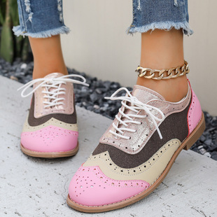 Women's Lace-Up Shoes, Large Size, Spring and Autumn 2025, Floral Brogue Round-Toe, Foreign Trade Cross-Border