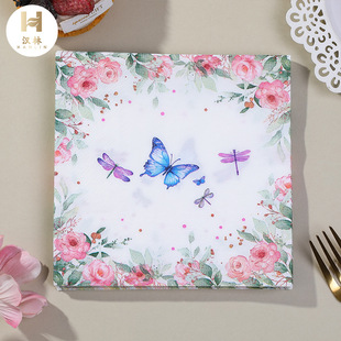 Printed Napkin Butterfly Party Theme Decorative Colorful Floral Afternoon Tea Elegant Restaurant Party Tissue Wholesale