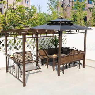 Beican Outdoor Pavilion Courtyard Villa Anti-Corrosion Wood Grape Rack Garden Balcony Open-Air Outdoor Leisure Plastic Wood Pavilion