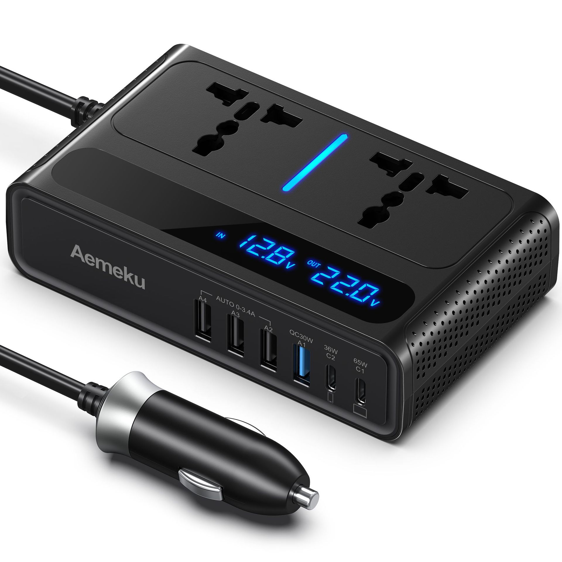 跨境新品12V24V转110V220V 200W车载逆变器车充车载充电器PD65W