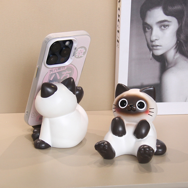 かわいいシャム猫携帯電話ホルダークリエイティブオフィスワークステーショングッズデスクトップ装飾装飾品女の子の誕生日プレゼント|undefined