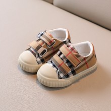 春秋新款婴儿宝宝鞋子男童格子布帆布鞋女童软底学步鞋