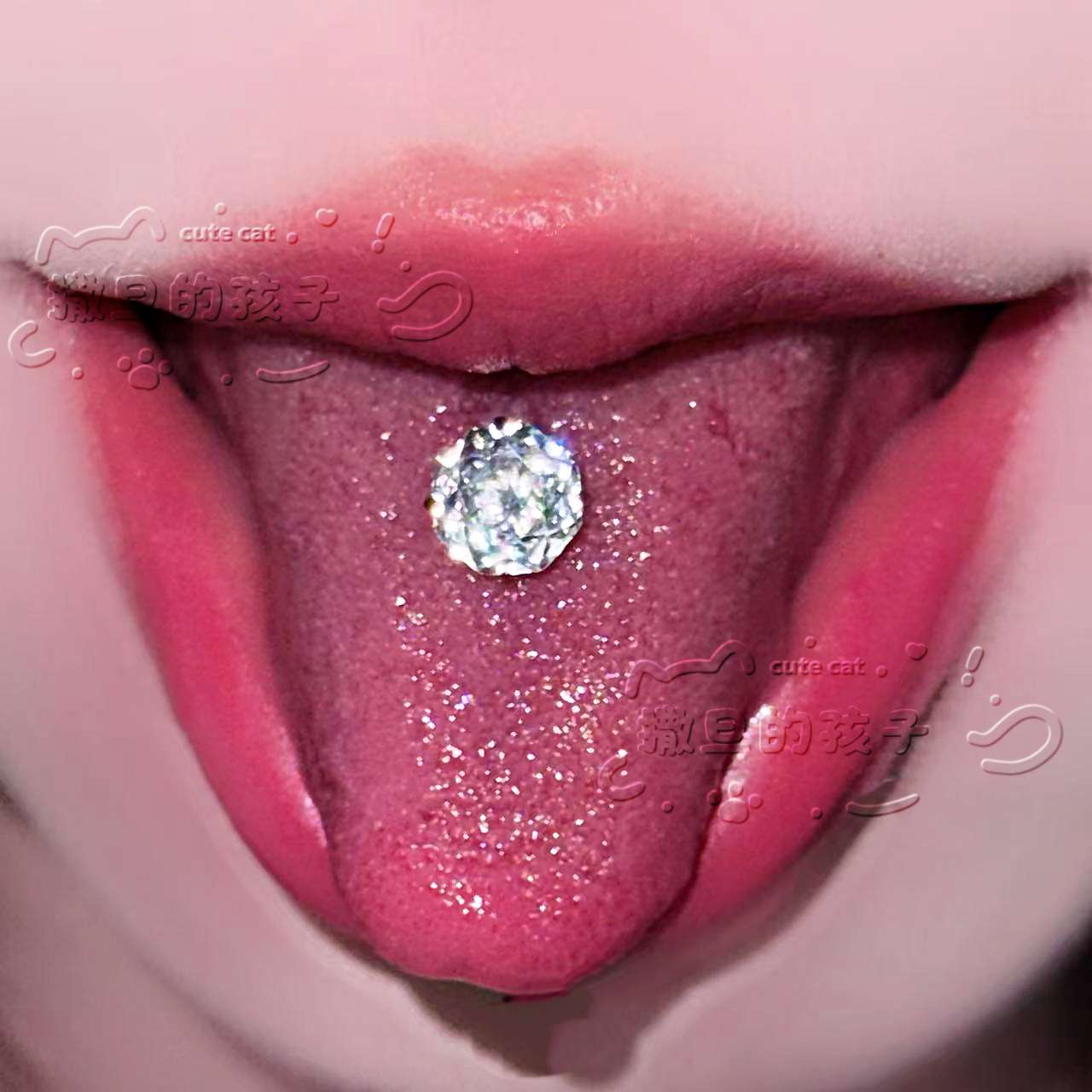 Satan's Child Blue Vine Under the Moon F136 Titanium Alloy Drinking Tongue Piercing, Rose Cut Sparkling Tongue Ring detail image 10