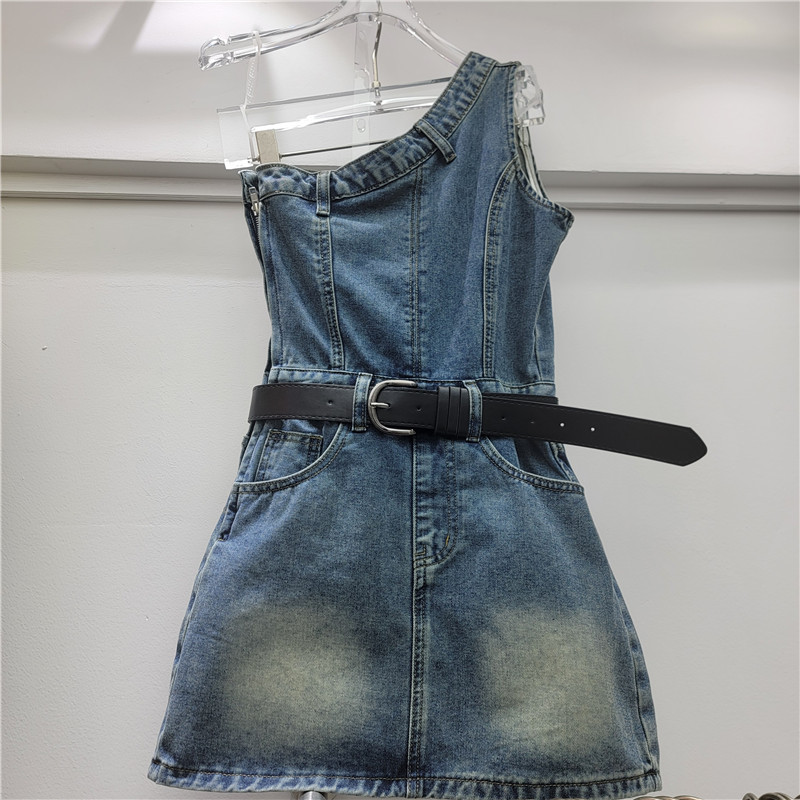 Sexy chick de cuello inclinado jeans cabina de cintura de verano femenina celebrity temperamento delgado