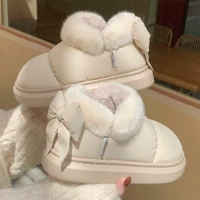Warm ankle boots, polyurethane upper, plush fur lining with decorative bow, sizes 36–45