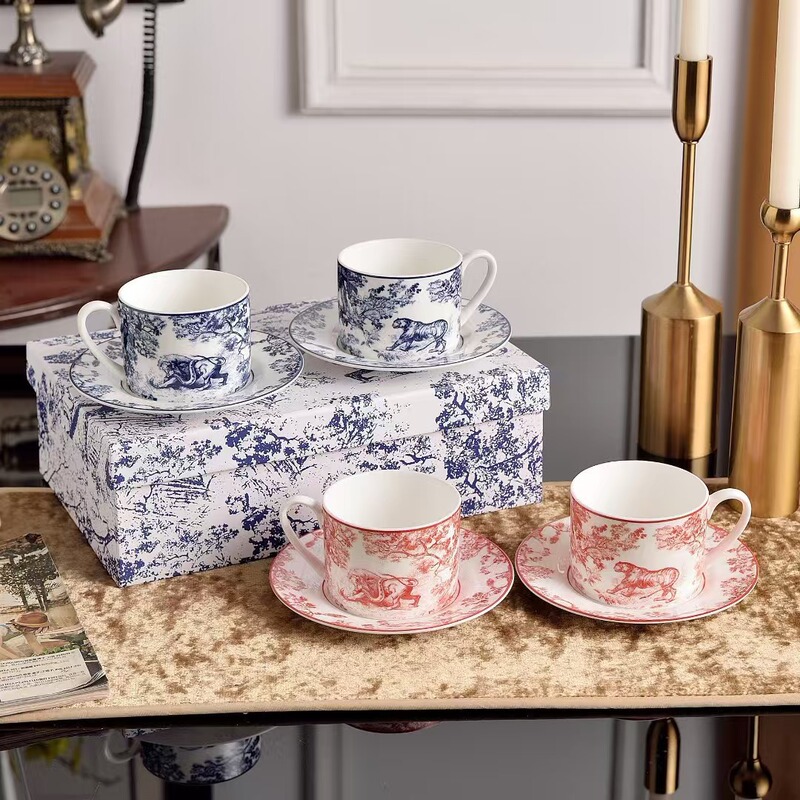 Export European-Style Cross-Border Light Luxury Household Bone China Coffee Cup and Saucer Afternoon Tea Bestie Black Tea Cup Set Gift Wholesale