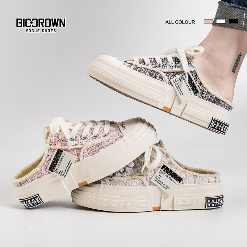 2022 Summer New Thick Sole Half-tow Canvas Shoes Women's Wu Jianhao Beggar Shoes Foot-in Heel Slip-on Shoes