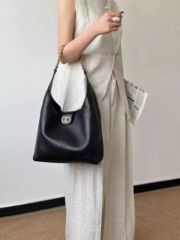 一件代发2025新款嬉皮包小香风菱格链条单肩hobo水桶包女潮腋下包|undefined