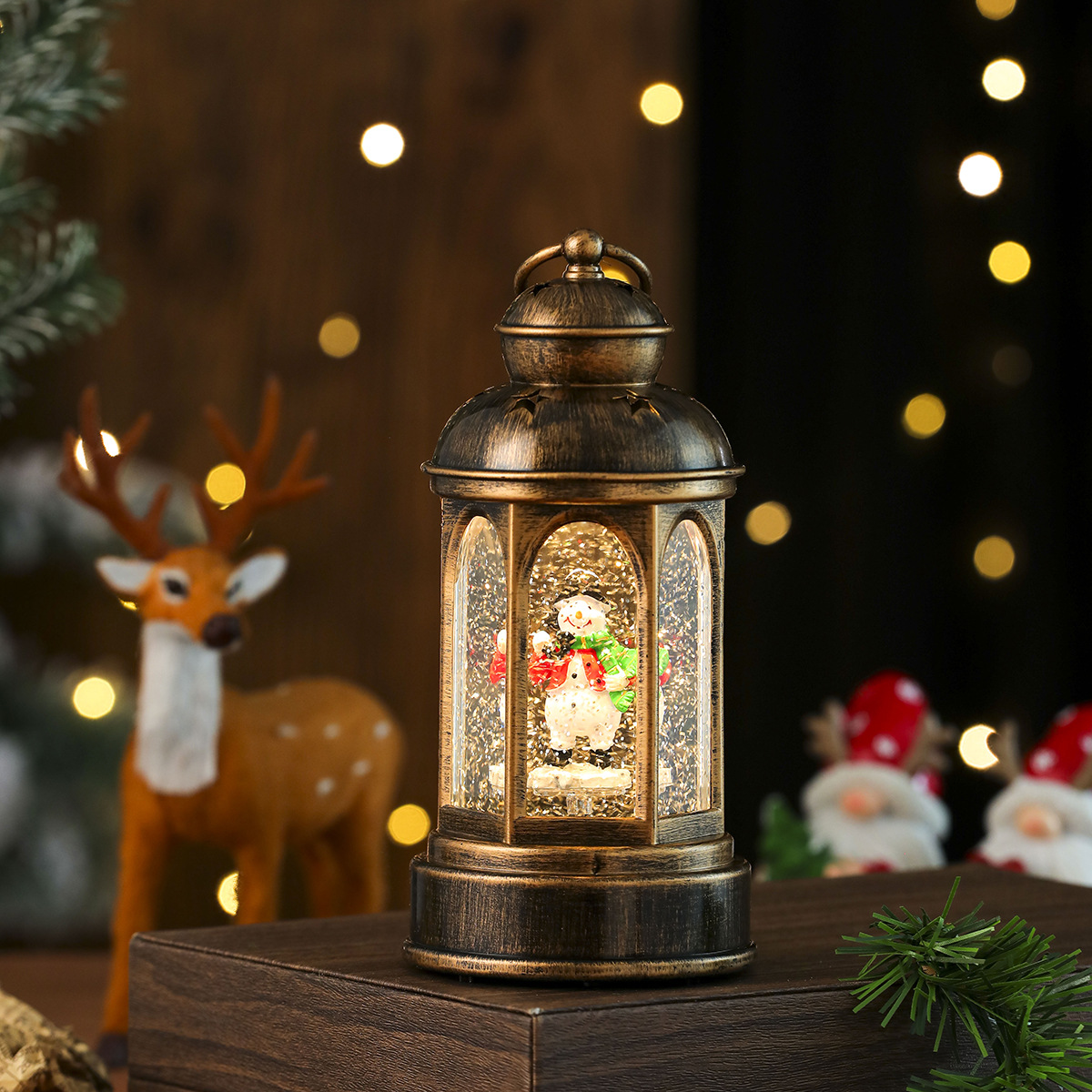Decoraciones navideñas Caja de música luminosa de Santa Claus Lámpara de aceite grande Lámpara de viento de Navidad Regalo de mesa de barra