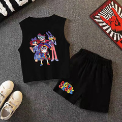 跨境電商熱銷新品神奇數字馬戲團卡通印花休閒無袖背心+短褲套裝
