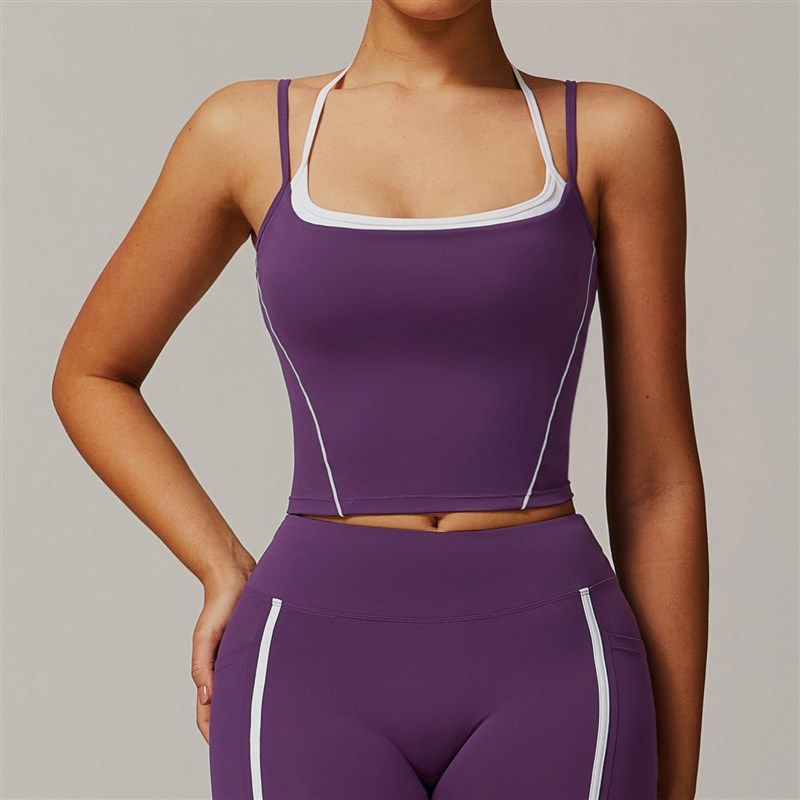 Transfronterizos europeos y americanos mujeres fitness set desnudo apertado al aire libre deportivo líneas de contraste de color casual sling shorts set