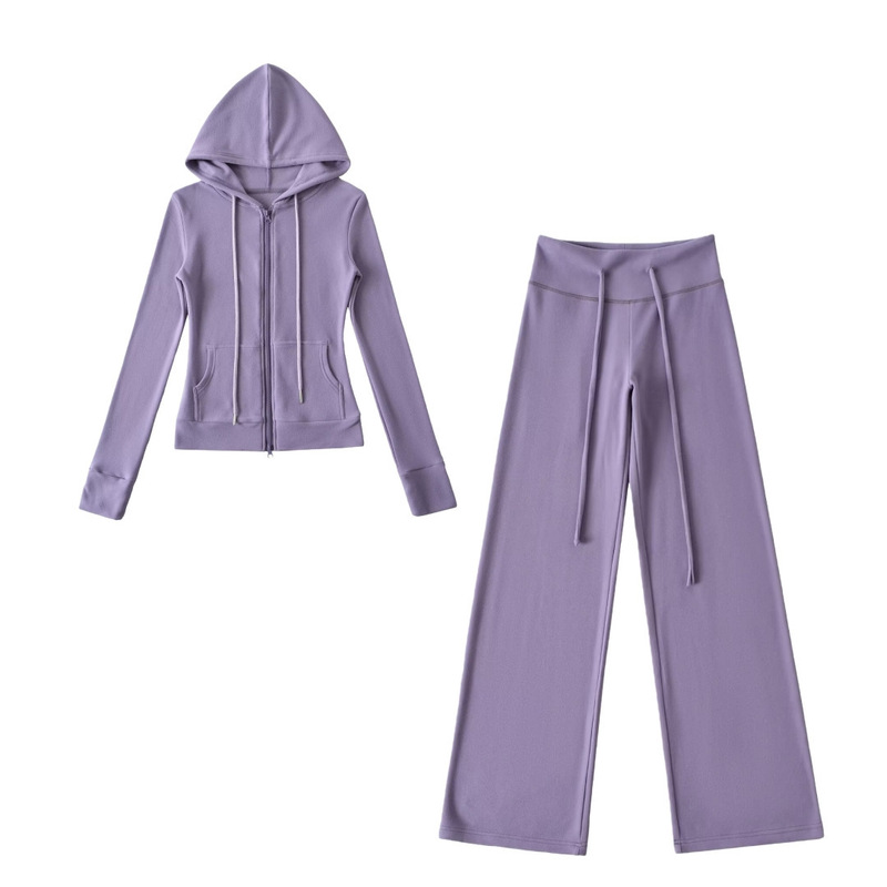 Derong Warm Yoga Sports Suit Two-Piece Set Autumn and Winter New Versatile Slim-Fit Sweatshirt Jacket Wide-Leg Straight Pants Derong Warm Yoga Sports Suit Two-Piece Set Autumn and Winter New Versatile Slim-Fit Sweatshirt Jacket Wide-Leg Straight Pants