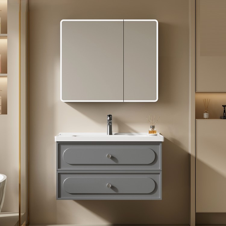 gabinete de baño francés combinación de cerámica inodoro todo en un lavabo lavabo lavabo lavabo gris oscuro espejo de inducción sellado completo