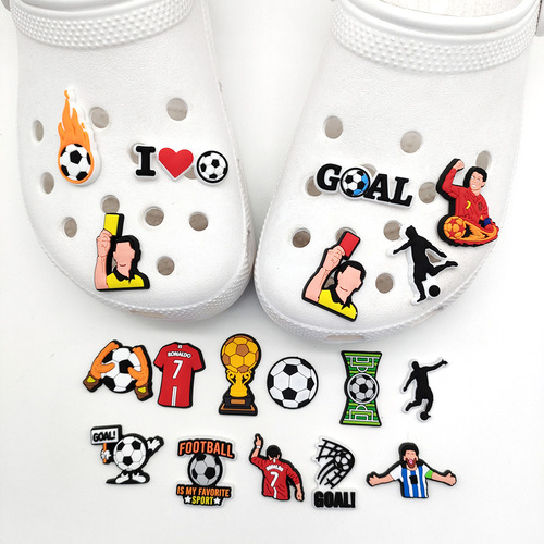 18 pieces [Football Series]  Crocs Shoes Flowers Athletes Shoes Buckle Shoes Accessories PVC Soft Rubber Cross-Border