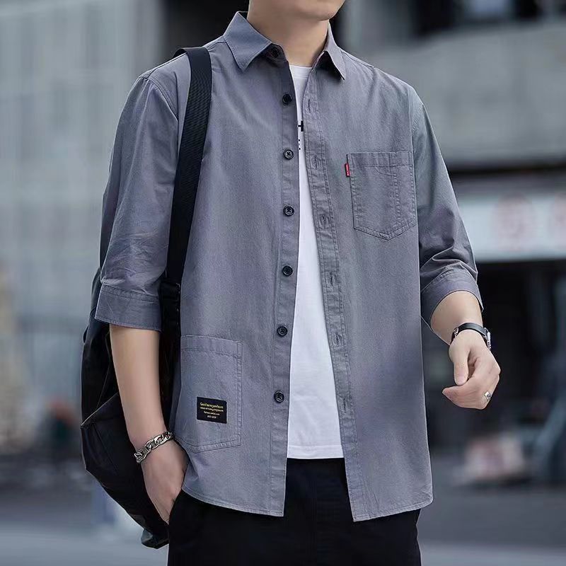 新款高品质男士长袖衬衫纯棉休闲多口袋宽松外套百搭时尚男上衣
