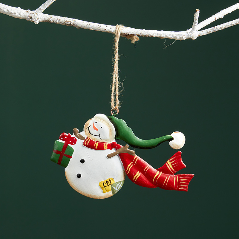 Madera Santa muñeco de nieve alce colgante de hierro forjado color decoración pintada a mano decoración de árbol de Navidad retro americano