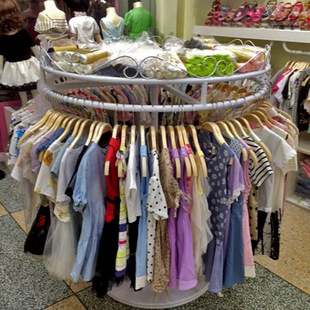 Children's Clothing Store Shelf Clothing Rack Round Rotating Middle Display Rack Simple Middle Island Rack Floor-to-Floor Clothes Hanging Rack