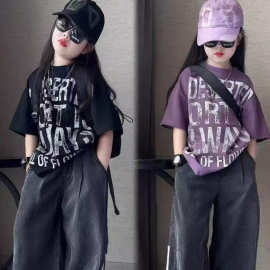 女童美式运动韩版舞蹈服套装2026夏季新款中大童字母潮酷两件套潮