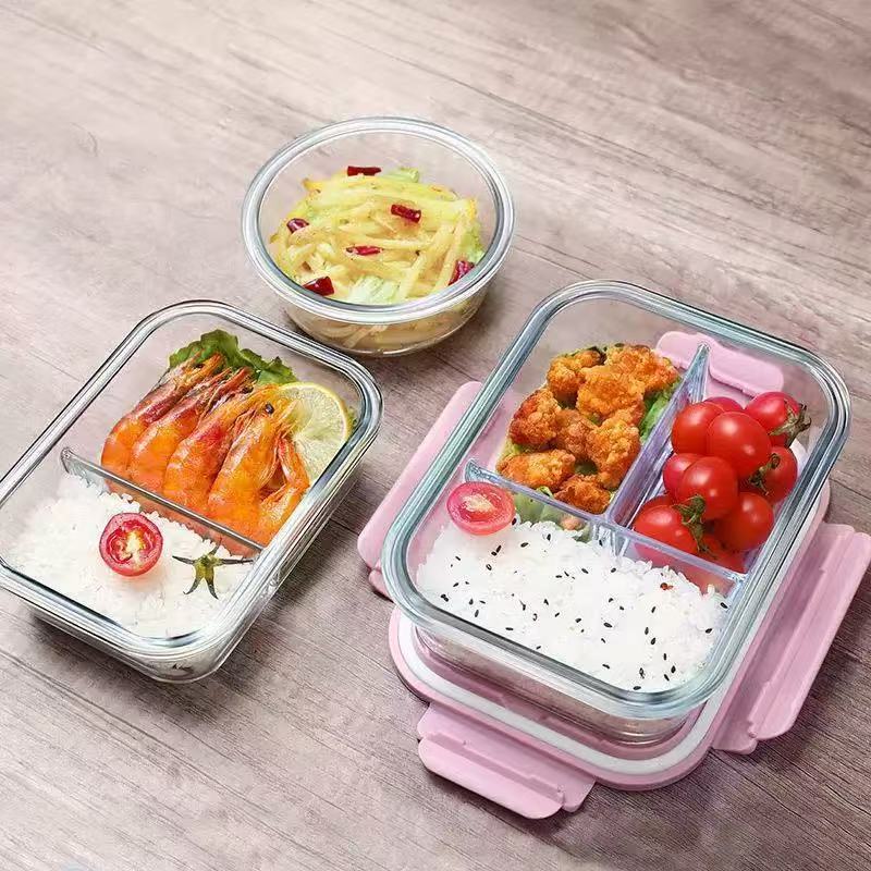 Caja de almuerzo de alto silicio de silicio que se puede calentar en microondas, tazón de vidrio, caja de almuerzo, caja de almuerzo para oficina, caja de preservación doméstica