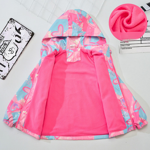 Women's and Children's One-Piece Fleece Windproof Jacket - Children's Girls' Han Style Outerwear for Middle Children - Autumn and Spring Wear for Outdoor Use