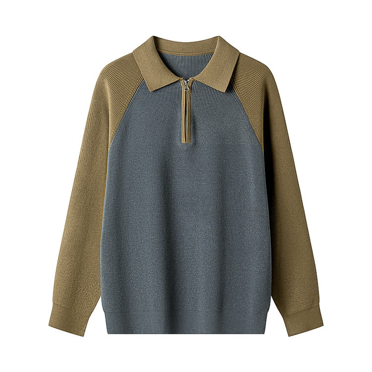 Semia cremallera polo collar suéter de color contraste hombre nuevo otoño invierno cross-border mangas casuales sueltas camisetas de punto coreanas
