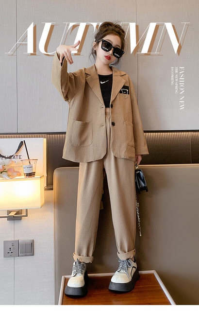 Girls Formal Long Sleeve Shawl Suit Jacket Open Front Design With Inner Pocket Elegant Kids For
