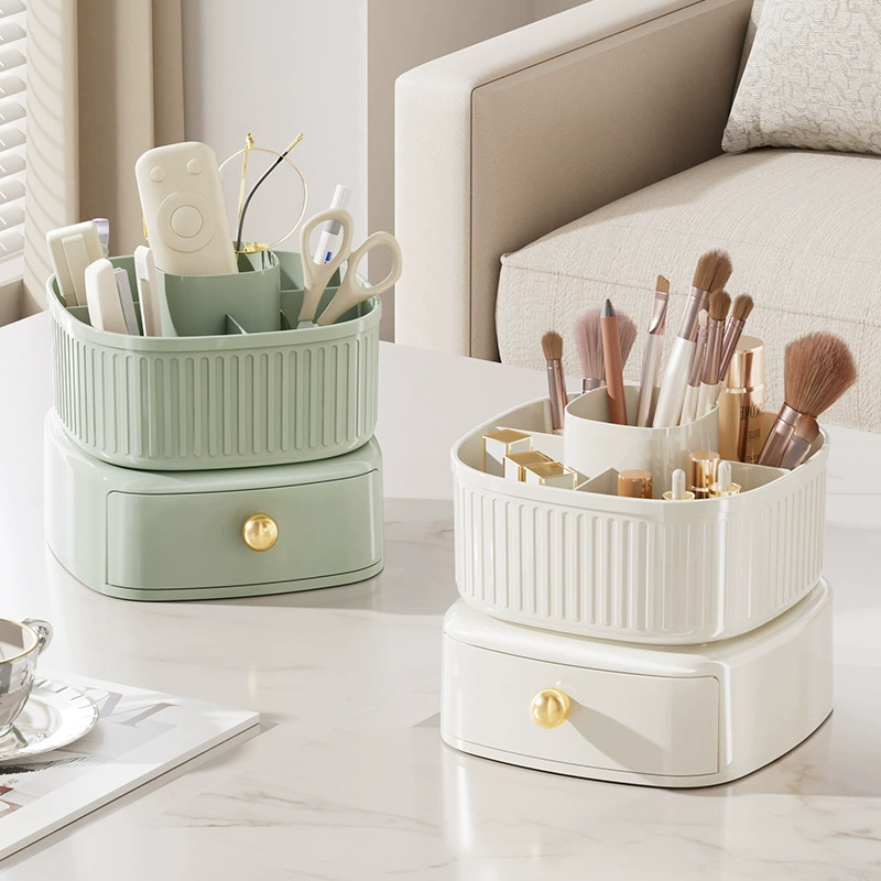 Rotating Cosmetic Organizer, 360° Rotating Storage Box, Multi-Compartment Drawer, Light Luxury