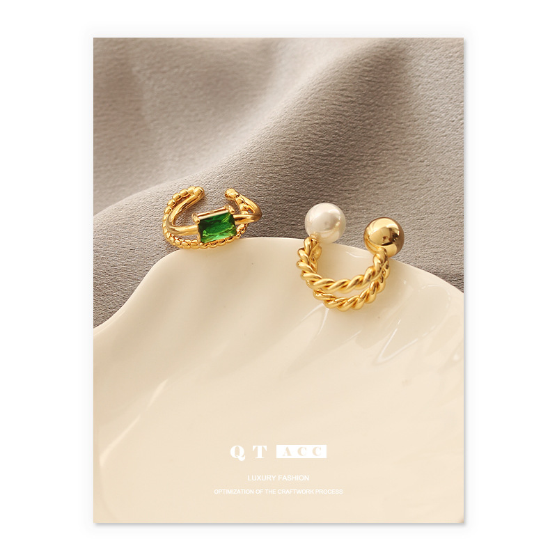 Latón 18K oro real/ZIRCON con incrustaciones de moda europea y americana ronda Twist doble línea perla earless oído hueso clip femenino