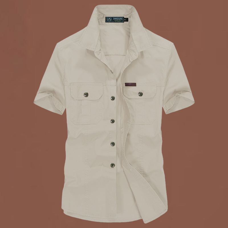 Verano 2024 nueva camisa de hombre de cuello suelto camisa de manga corta de color sólido camisa de hombre de mediana edad camisa casual