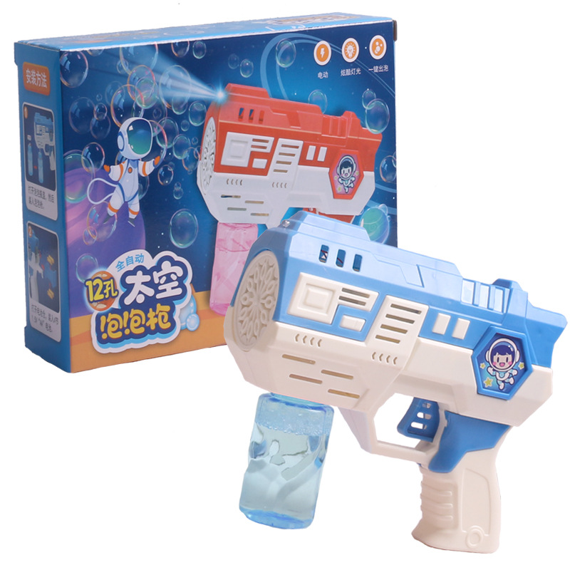 Automático Gatling espacio astronauta máquina de burbujas al aire libre de mano burbuja soplando pistola eléctrica juguetes para niños al por mayor