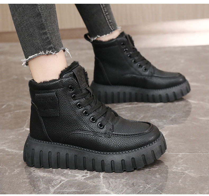 KT2283 New 2024 Winter Thick soled Women's with Veet Solid Color Warm High Top Cotton Shoes for Height Increase, Student_voghion.com