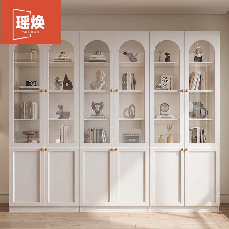 Bookcase Multi-Layer Display Glass Door Simple Bookcase Living Room Display Cabinet Combination Bookcase Floor-Standing Bedroom Storage Cabinet