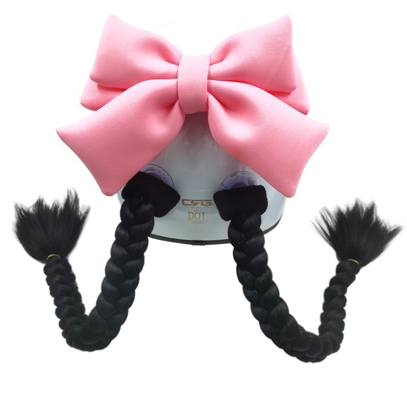 Big Bow Internet: Motuoche Dəbilqə (Kaska) aksesuarları - pink-bow-two-black-braids