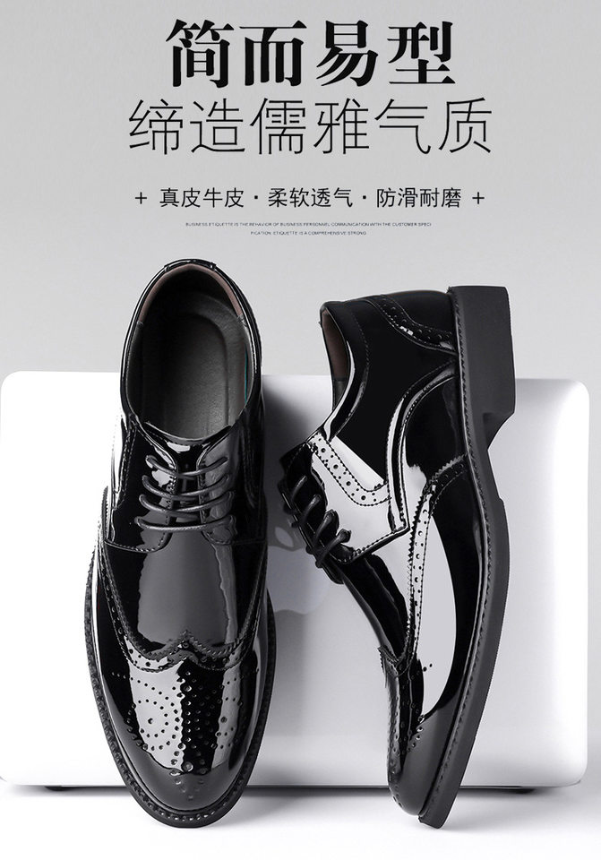 Giày tây nam da bóng kiểu Brogue khắc họa tiết mũi nhọn buộc dây — giày màu nâu, giày đen chi tiết 4