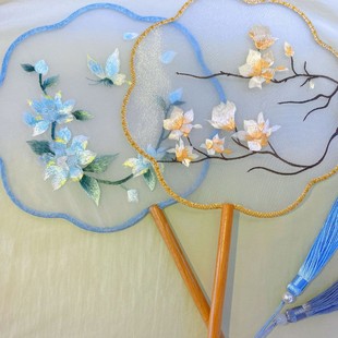 Traditional Round Fan with Ancient Style Embroidery for Hanfu, Summer Suzhou Embroidery, Special Round Fan for Cheongsam, Single-Sided Embroidery, Photo Prop, Hand-Embroidered
