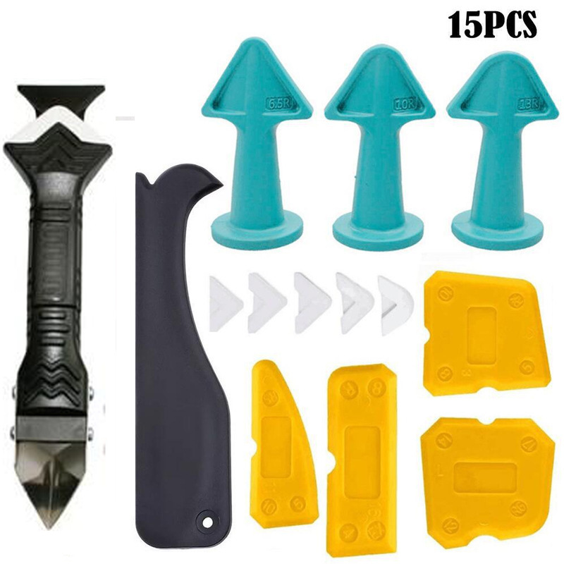 15件美缝工具密封胶密封刮板刮刀填缝喷嘴涂抹玻璃胶去除刮刀