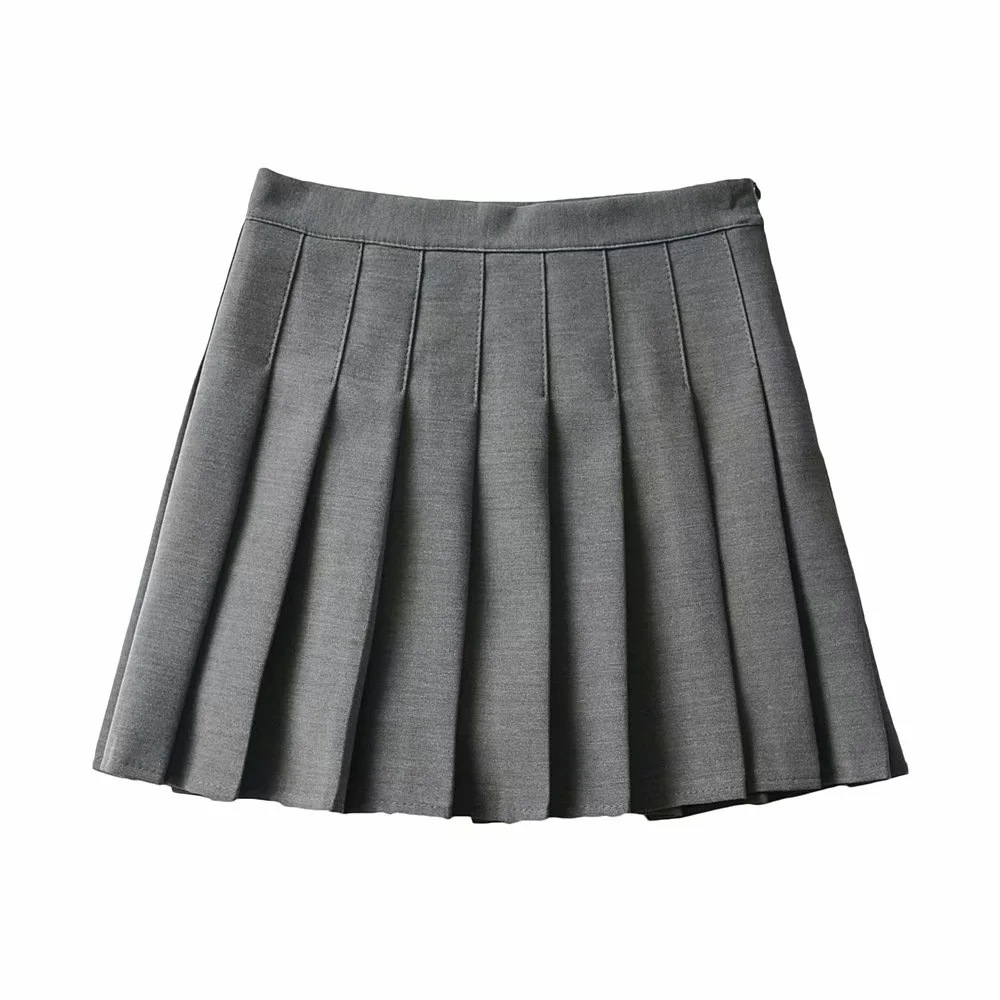 high waist solid color pleated skirt NSAC21959