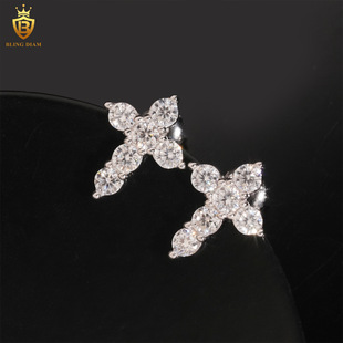 INS New Hot S925 Silver Set Moissanite Classic Cross Earrings Earrings Wholesale Supply Simple Earrings