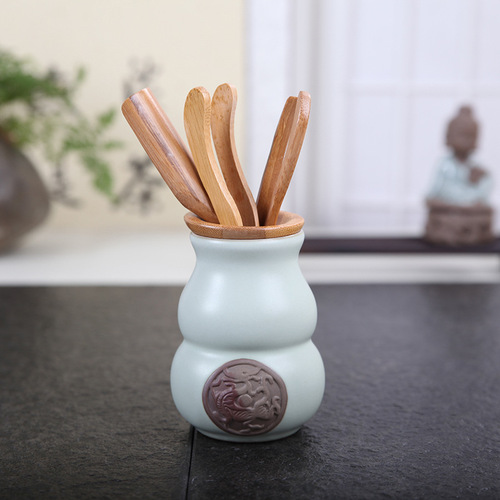Celadon Ge Kiln Tea Ceremony Six Gentlemen Set Creative Ru Kiln Tea Set Accessories Tea Cylinder Bamboo Tea Spoon One Piece Dropshipping