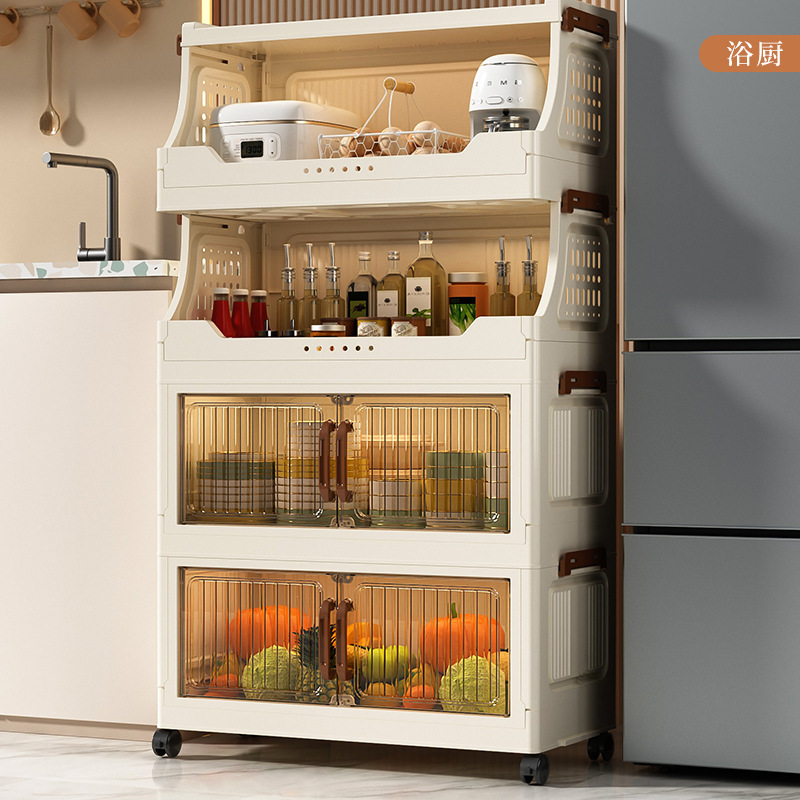 Folding storage cabinet for home use, large capacity, suitable for bedroom, bedside table, kitchen, bathroom, multi-layer, no installation required, plastic storage rack