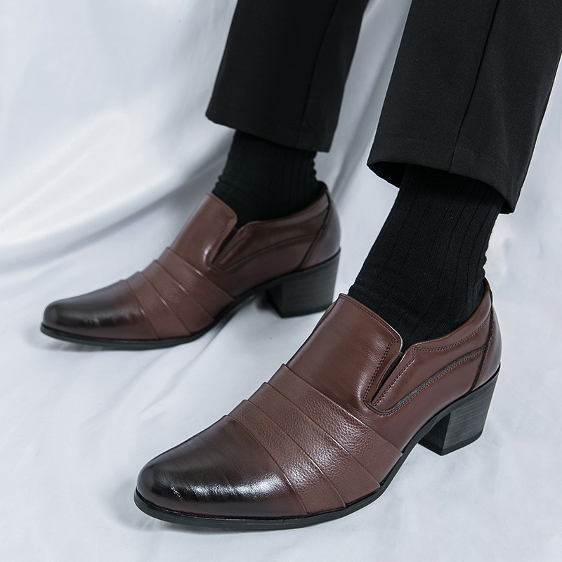 Men's Height-Increasing Cuban Shoes, Large Size Slip-On Leather Shoes, Formal Business Casual Shoes, Retro High-Heeled Men's Shoes Men's Height-Increasing Cuban Shoes, Large Size Slip-On Leather Shoes, Formal Business Casual Shoes, Retro High-Heeled Men's Shoes