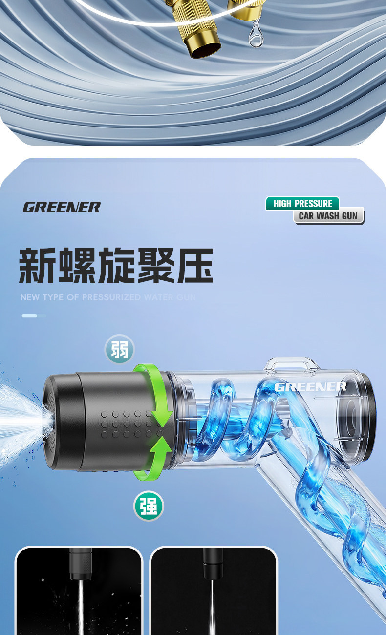 Green Forest High-Pressure Car Wash Water Gun for Window Washing, Household Garden Telescopic Hose, Connects to Tap Water, Powerful Pressure Boost